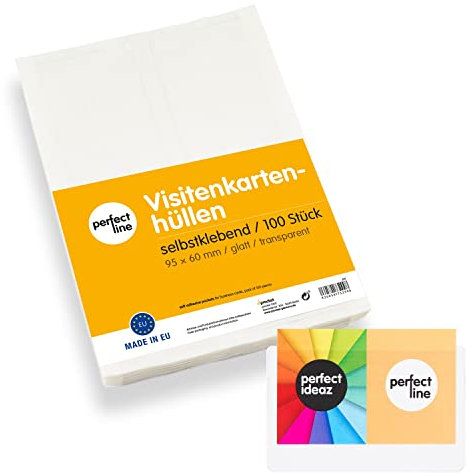 perfect line - 100 Visiten-Karten-Hüllen - selbstklebend 95x60 mm - Transparent, Glasklar - dokumentenecht, säurefrei - Made in EU