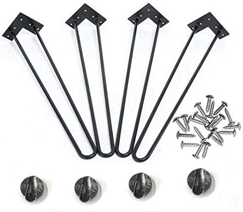 True Face Hairpin Legs Set 4 Furniture Bench Desk Chair Table Feet with Free Screw Metal 2 Prong Black 36