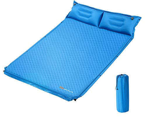 COSTWAY Camping Isomatte Selbstaufblasend, 2 Personen Campingmatte mit Kissen, Ultraleicht, wasserdicht, Luftmatratze Camping Matratze Schlafmatte für Camping, Wandern, Strand, Reisen