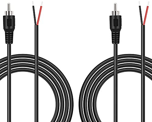 Bolvek 2 Pack 6ft RCA Male to Speaker Wire, RCA Male Plug Adapter Connector to Bare Wire Open End Audio Cable for Amplifier Audio Video Receiver Speakers