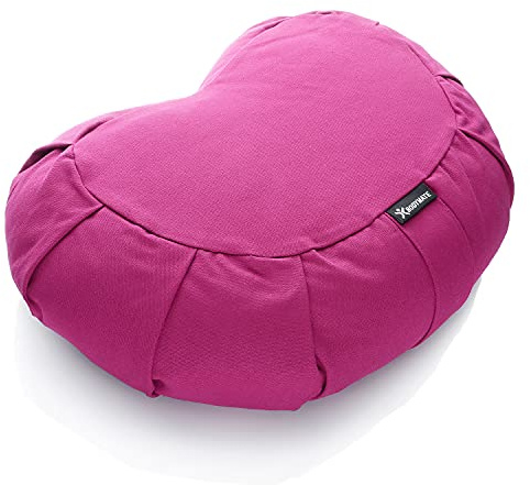 BODYMATE Halbmond Yogakissen 42cm lang 30cm breit und 15cm hoch mit Buchweizen-Spelz Füllung – Maschinenwaschbarer Bezug aus 100% extra dicker Baumwolle – Meditationskissen – Sitzkissen