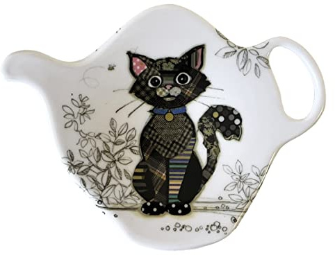 KIUB - Tea Bag Rest with Stylized Black Cat Design - Quality Melamine