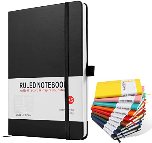 A5 Notebook, Journal Note Pad Hardback Journal Notebook A5 Notepad Composition Notebooks PU Leather Notebook for Office School Home Business Writing & Note Taking 200 Pages (100 Sheets)-Black