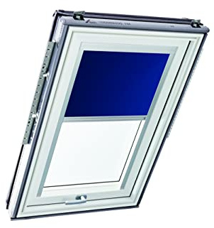 Original Roto Rollo Exclusiv ZRE für Roto Dachfenster - Führungsschiene Silber - Manuelle Bedienung - Tageslichtrollo Baureihe Designo R6/R8, i8 und Classic 64/84 - Größe 114/098 | 11/09- Farbe Blau