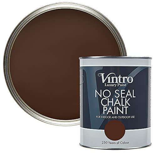 Vintro Paint | No Seal Chalk Paint | Dark Brown | Interior & Exterior Use | Furniture | Walls | Wood | Metal | 1 Litre (Ribwort - Brown)