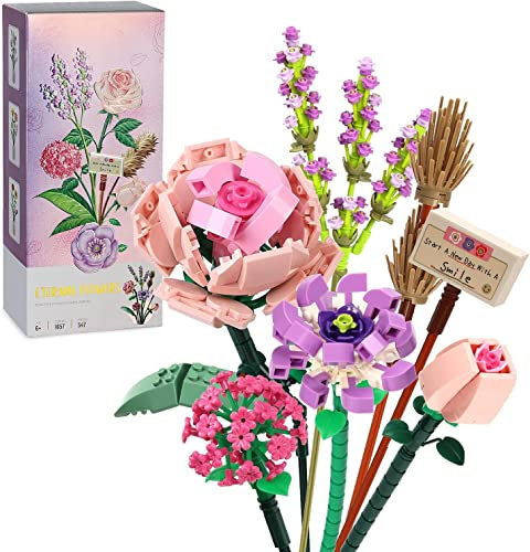 winbest Mini Rose Flower Bouquet Building, Artificial Flowers 547pcs DIY Unique Decoration Home, Creative Project for Adults, Botanical Collection, Building Bricks Construction Set
