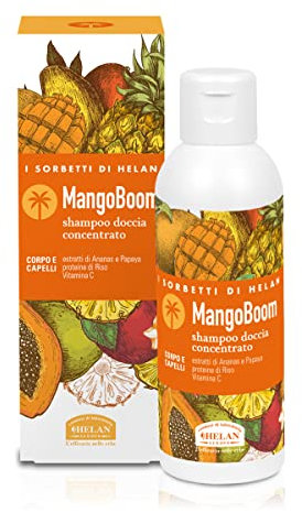 Helan, I Sorbetti MangoBoom - Shampoo e Bagnoschiuma Uomo e Donna Profumato con Ananas e Papaya, Docciaschiuma Gel Fresco Delicato per Corpo e Capelli con Ingredienti Naturali e Vitamina C, 150 ml