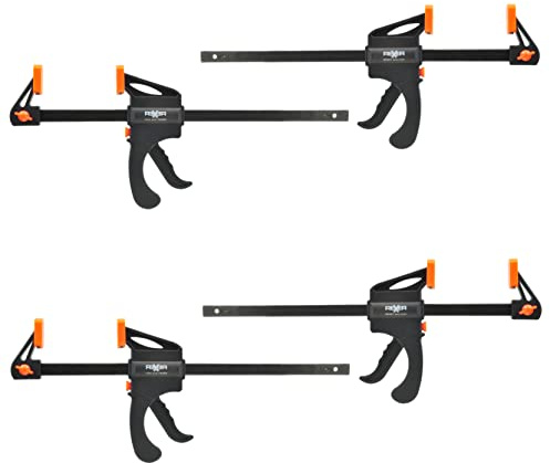 REXXER Einhandzwingen 300 mm, 4er Set, Schnellspannzwingen | 300 mm Spannweite, Einhandbedienung, Spann- und Spreizfunktion, 4 Stück