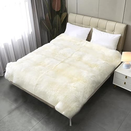 Woolous Large Sheepskin Rug, Genuine New Zealand Sheepskin Wool Mattress Topper or Soft Fluffy Ivory Shaggy Area Carpet for Bedroom, Living Room, 6.5 x 6.5 ft