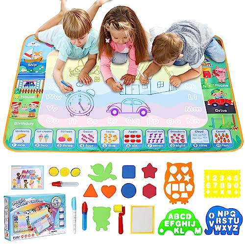 LEcylankEr Tapis Dessin Eau Enfant 120 x 90 CM Aqua Doodle Matte Aqua Tapis de Dessin Adapté Jeux pour Enfants 1 2 3 4 5 6 7 Ans (Version éducative)
