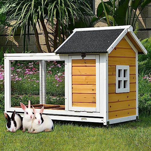 Outdoor Kaninchenstall Kleintierhaus Tierkäfig 1 Schicht Holz, Kaninchenkäfig mit Nistkasten und Auslauf