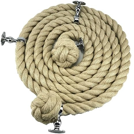 30mm Natural Jute Bannister Handrail Rope x 11 Foot 4 Polished Chrome Brackets - RopeServices UK