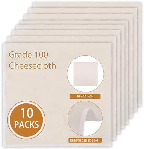 10 PCS Reusable Cheese Cloths for Straining, 20x20 Inch Hemmed Cheesecloth, 100% Cotton Unbleached Cloth Strainer for Coffee Brewing Cooking, Baking, Juicing, Straining, Cheese Making