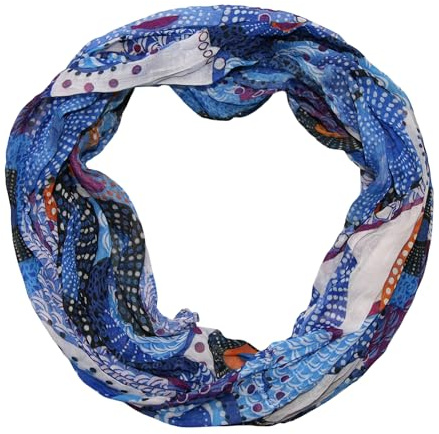 beybey® Retro Damen Seide Loop Schal wahnsinnig schön und sehr fein Seidenschal Kreis-Muster (blau)