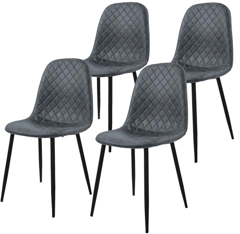ML-Design Esszimmerstühle 4er Set, Anthrazit, Küchenstuhl aus Kunstleder, Wohnzimmerstuhl mit Rückenlehne, Polsterstuhl mit Metallbeinen, Ergonomischer Stuhl für Esstisch, Esszimmerstuhl Scandinavian