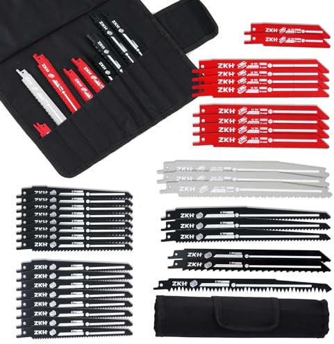 ZKH 35 pezzi Lame per Sega a Gattuccio Lama Per Sega a Sciabola Per il Taglio di Metallo, Legno, Plastica, Lame per seghe alternative per tagli veloci e puliti (borsa inclusa)
