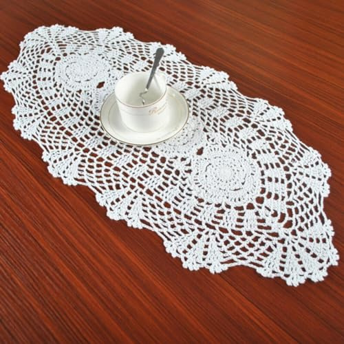 Tovaglia ricamata, tovaglia ovale in pizzo bianco con centrino ricamato floreale, runner da tavola per decorazione della casa, 30,5 x 71,1 cm