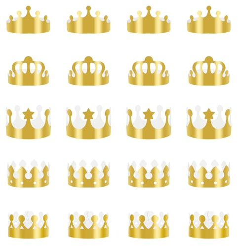 20 coronas de papel doradas para fiestas, manualidades, coronas de cumpleaños, coronas de rey doradas, 5 estilos, juego de coronas de cumpleaños, para fiestas, fiestas de cumpleaños, celebraciones,