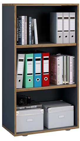 VCM Büroregal 60x33x110 cm 3 Fächer Standregal Bücherregal Aktenregal | Offener Stauraum für Ordner, Akten und Bücher - Arbeitszimmer oder Studierzimmer - Berufstätige und Studierende -