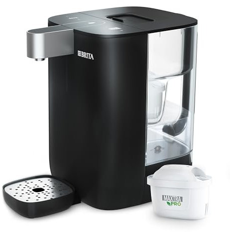 BRITA Cube Ambient & Hot Water Dispenser Black (4.0 L) various temperature and cup-size presets, ultimate safety with UV-C technology for bacteria-free water & integrated MAXTRA PRO filter