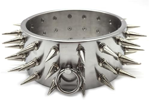 Qodpxxi Schweres Edelstahl Halsband Halsfessel mit Abnehmbarem 3-Reihigem Spike Abschließbar O-Ring Collar - Sklaven Metall Sex-Halsbänder Erotik SM Bondage Fetisch Sexspielzeug für Männer Frauen