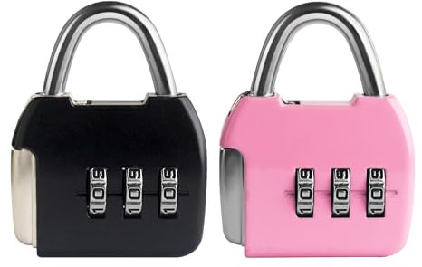 Lucchetto a combinazione a 3 cifre, mini armadietto, lucchetto da viaggio, diario, scatola, bagagli, valigie, zaino (nero + rosa)