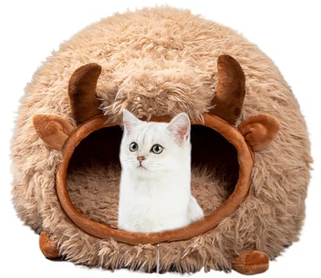 Lit couvert en forme de yak, grotte d'hiver pour chat de petite et moyenne taille, lavable, lit pour chat d'intérieur confortable et confortable, lit en forme de yak pour l'hiver, pour chat