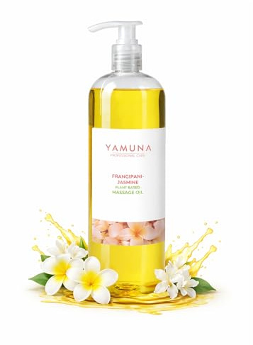 YAMUNA NATURAL BEAUTY Massageöl, 100% pflanzlich, Naturkosmetik aus Ungarn. Professionelles Öl- frei von Paraffin und Parabenen für eine erfrischende Massage.Gratis Spender!(1000 ml,Frangipani-Jasmin)