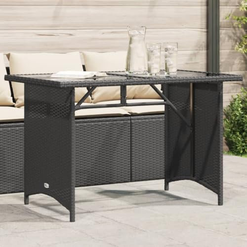 Xichuzi Gartentisch mit Glasplatte Schwarz 110x68x70 cm Poly Rattan, Terrassentisch, Esstisch Garten, Gartenesstische, Gartenmöbel, Außentisch - 366350