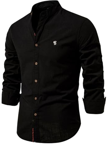 Btmpmcs långärmad herrskjorta enkel stretch linneskjorta klassisk arbetsskjorta casual strykfri formell affärsskjorta smart button-down-skjorta bröllopsfestskjorta för vår och sommar, Svart, S