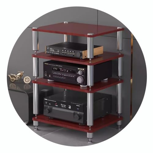 Easnuroz 2/3/4-stöckiges HiFi-Rack AV-Regal Medienregal Mit Verstellbaren Fächern HiFi-Ständer Plattenspieler-Ständer Medienaufbewahrungsregale Audio-Video-Komponenten(Red,60 * 48 * 80cm(4Tier))