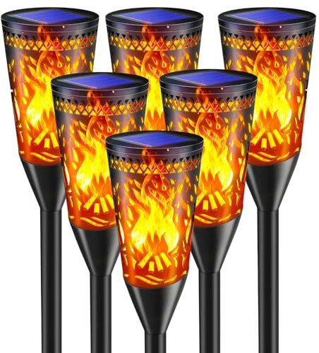 FIFlying Luces Solares LED Exterior Jardin, 6 Piezas, Antorchas Solares Exterior Jardin con Efecto de Llama Realista, Resistente al Agua IP65, Para JardíN, Terraza, CéSped, BalcóN, Camino, Parterre