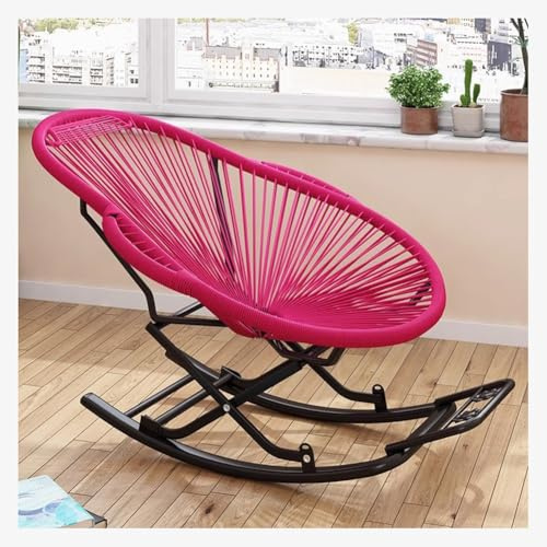 Mecedora de ratán Tejida a Mano Cómoda Silla reclinable Sillón para Interior y Exterior Silla de Camping Silla reclinable Silla de Lectura Soporta 300 kg(Rosado)