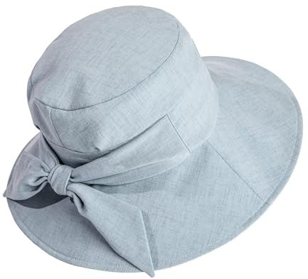 Comhats Sonnenhüte für Frauen mit breiter Krempe, UPF 50 UV-Sonnenschutz, faltbar, Sommer-Strandhut, Baumwolle/Leinen 69045#hellblau M
