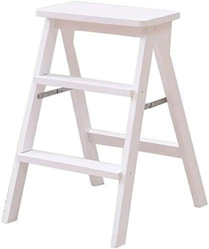 Escabeau en bois portable pliable multifonction pour cuisine, bureau, escalier de sécurité, blanc