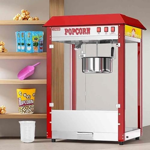 Popcorn Machine - 8 Oz Stainless Steel Countertop Popcorn Machine with Tempered Glass - 220V Power 1450W - Perfect for Home and Commercial Use
