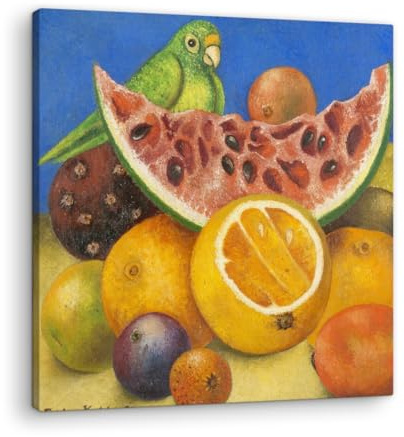 Artenor Quadro Kahlo Frida Senza Titolo (Natura Morta con Pappagallo e Frutta), 30 x 30 cm - Made in Italy, Quadri Moderni Soggiorno, Camera da Letto, Cucina, Poster da Parete, Decorazioni Casa