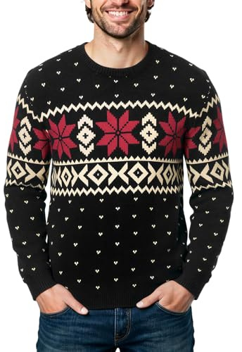 Terecey Jersey Navidad Hombre Cuello Redondo Suéter Navideño Punto de Manga Larga Ropa Navidad Cálida Christmas Sweater para Invierno y Regalo