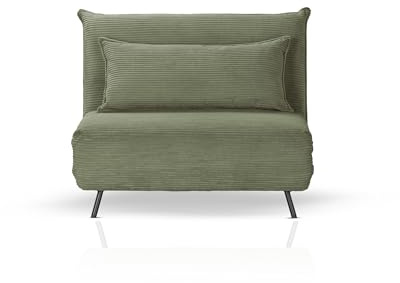 KHG Schlafsessel Grün - Liegefläche ca. 193x108 cm, Sitzhöhe 42 cm, Cordstoff, Relax- und Schlaffunktion, Nosag-Wellenunterfederung, inkl. Nierenkissen, modernes Design