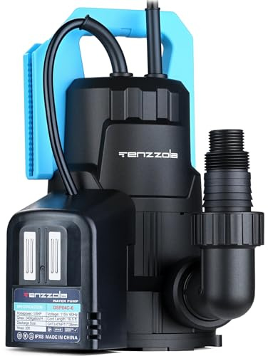 Tenzzola Sump Pump Submersible Utility Water Pump Thermoplastic Portable Electric Water Removal Transfer Pump with 16.4FT Cord for Swimming Pool Basement Garden Pond Tubs Draining, 1/3 HP Auto 2400GPH