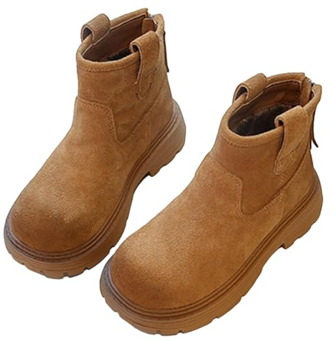 Botas de invierno cálidas para niñas, suelas, modernas, lindas, botines, zapatos cómodos para exteriores (café, 9-9,5 años)