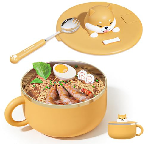 DASIAUTOEM Ramen - Cuenco con tapa, 1200 ml, cuenco instantáneo, acero inoxidable 304, doble aislado, con tapa y cuchara para sopa, arroz, pasta