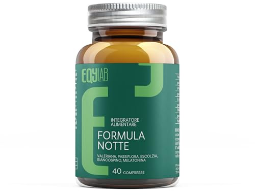 EQYLAB – Melatonina Sonno & Relax con Valeriana, Passiflora, Escolzia e Biancospino – 40 Compresse – Favorisce il Rilassamento e il Riposo Notturno