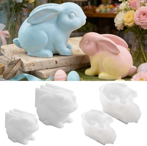 Lot de 2 moules en silicone pour Pâques, Pâques, lapin, plâtre, 3D, lapin de Pâques, moule en silicone pour plâtre, savon, bougie