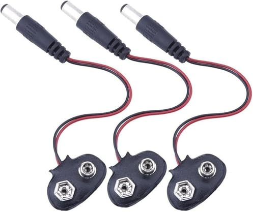 9V Battery Snap Connector Cable | 5.5mm x 2.1mm DC Male Plug | T-Type Clip Power Adapter | Compatible with Arduino, CCTV, LED Strip, DIY Electronics | 12cm PVC Wire | Pack of 3