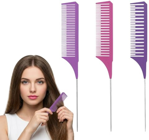 XUZOPIM 3 Piezas Peines De Cola Para Peluquería, 3 Tamaños Peine, Mechas, Antiestático Peine, Peine Cola De Rata, Profesional Antiestático, Diseño Especial Peines (Multicolor)
