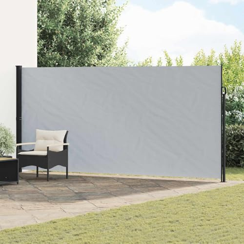 Runheo Store latéral rétractable gris 600 x 200 cm polyester avec cadre en acier, rétractable automatiquement, hydrofuge, résistant aux UV, idéal pour balcon, terrasse, jardin, brise-vue et protection