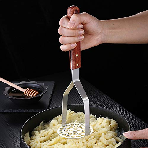 Haofy Kraftig Potatisstötare, Trådpress Av Rostfritt Stål för Klumpfria Puréer med Rosenträgrepp 11 Tums 4,3 Ounce Hem Kök RV Sovsal Matlagningsverktyg