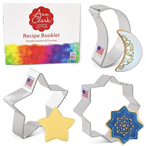 Ann Clark Eid Mubarak Islamic Ramadan Cookie Cutters 3-Pc. Set (Islamic Star, Star, Crescent Moon) Made in USA | Includes: Islamic Star, Crescent Moon & Star, Perfect Size & Shape, From America's Largest Cookie Cutter Maker