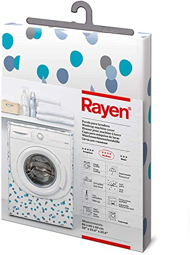 Rayen Skyddshölje för Tvättmaskin, Frontladdning, Vit med Motiv Blå Punkter och Grå Konfetti, 84 x 60 x 60 cm